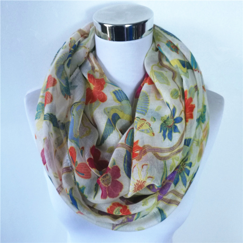 Infinity Scarf Knit - جديد العقعق الطيور طباعة فسكوزي مباراة