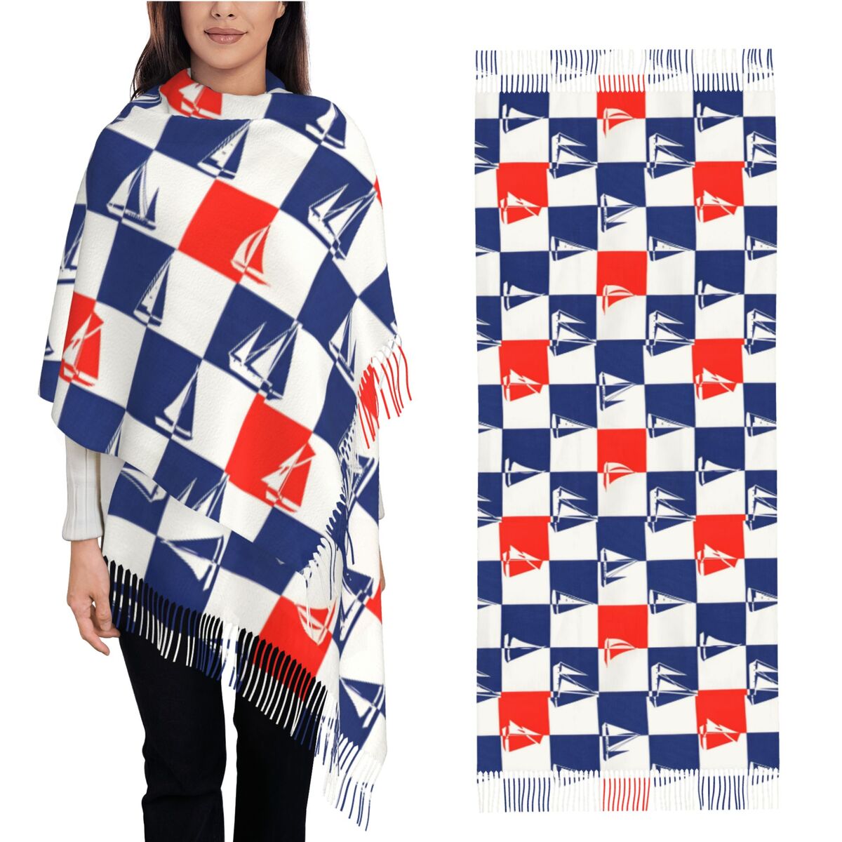Pashmina Wrap Large - السفينة الشراعية المحيط وشاح خريف شتاء