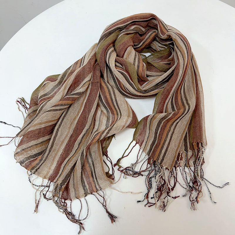 Bandana Cotton - موضة الرجال القطن والكتان مخطط براون