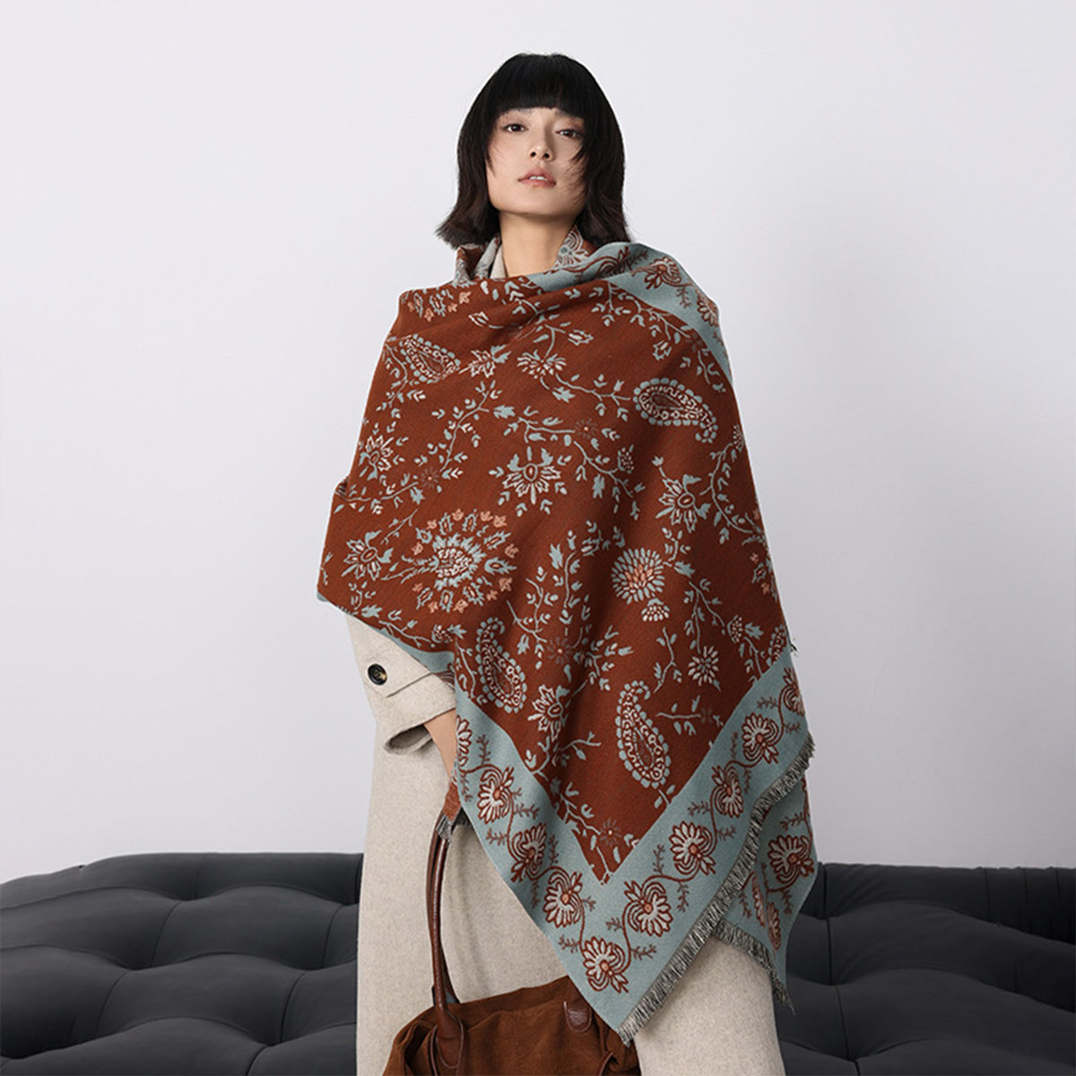 Woven Scarf Blanket - الفاخرة الشتاء تقليد الكشمير الكاجو المرأة