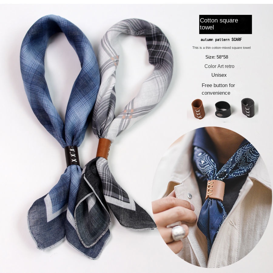 Bandana Cotton - وشاح رجالي مربع بأزرار ، وشاح