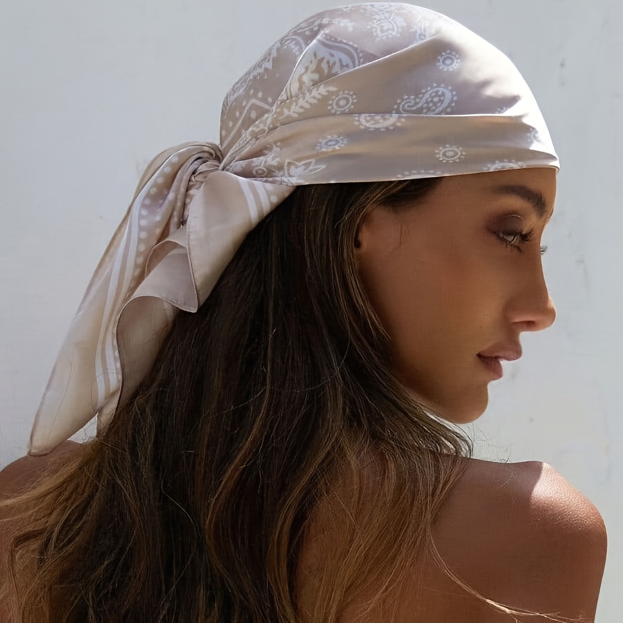 Silk Tie Striped - وشاح حريري فاخر مربع الشكل للنساء،
