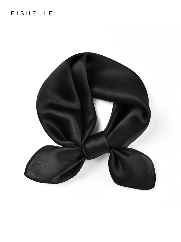 Silk Neck Scarf - وشاح حريمي أسود نقي بلون سادة