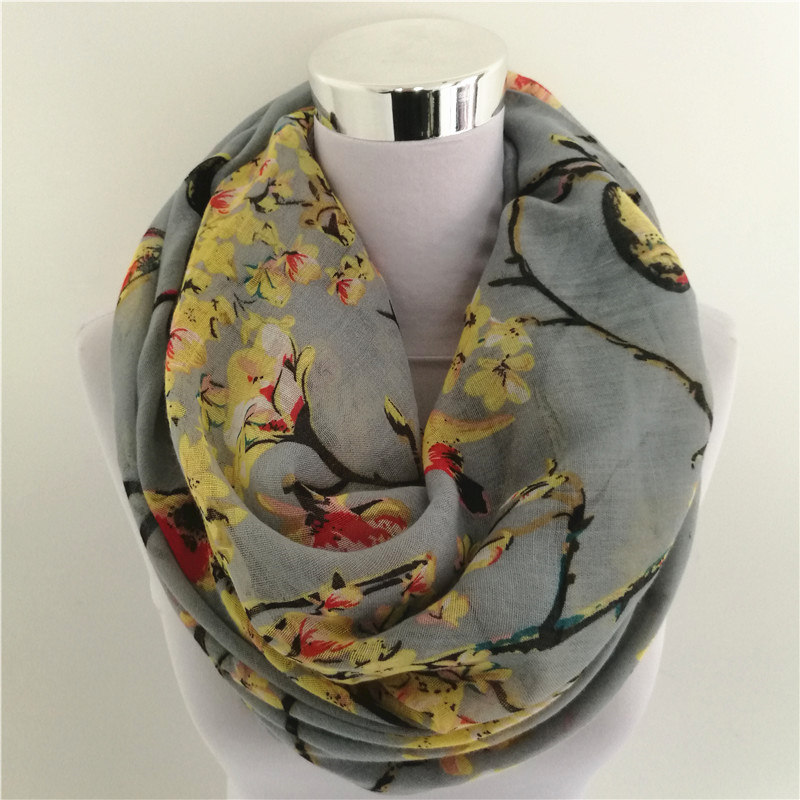 جديد العقعق الطيور طباعة فسكوز - مراجعة Infinity Scarf Knit وسعره