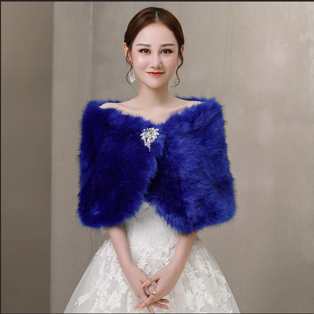 الأزرق فو الفراء كريستال بروش  - مراجعة Stole Wedding Shawl وسعره