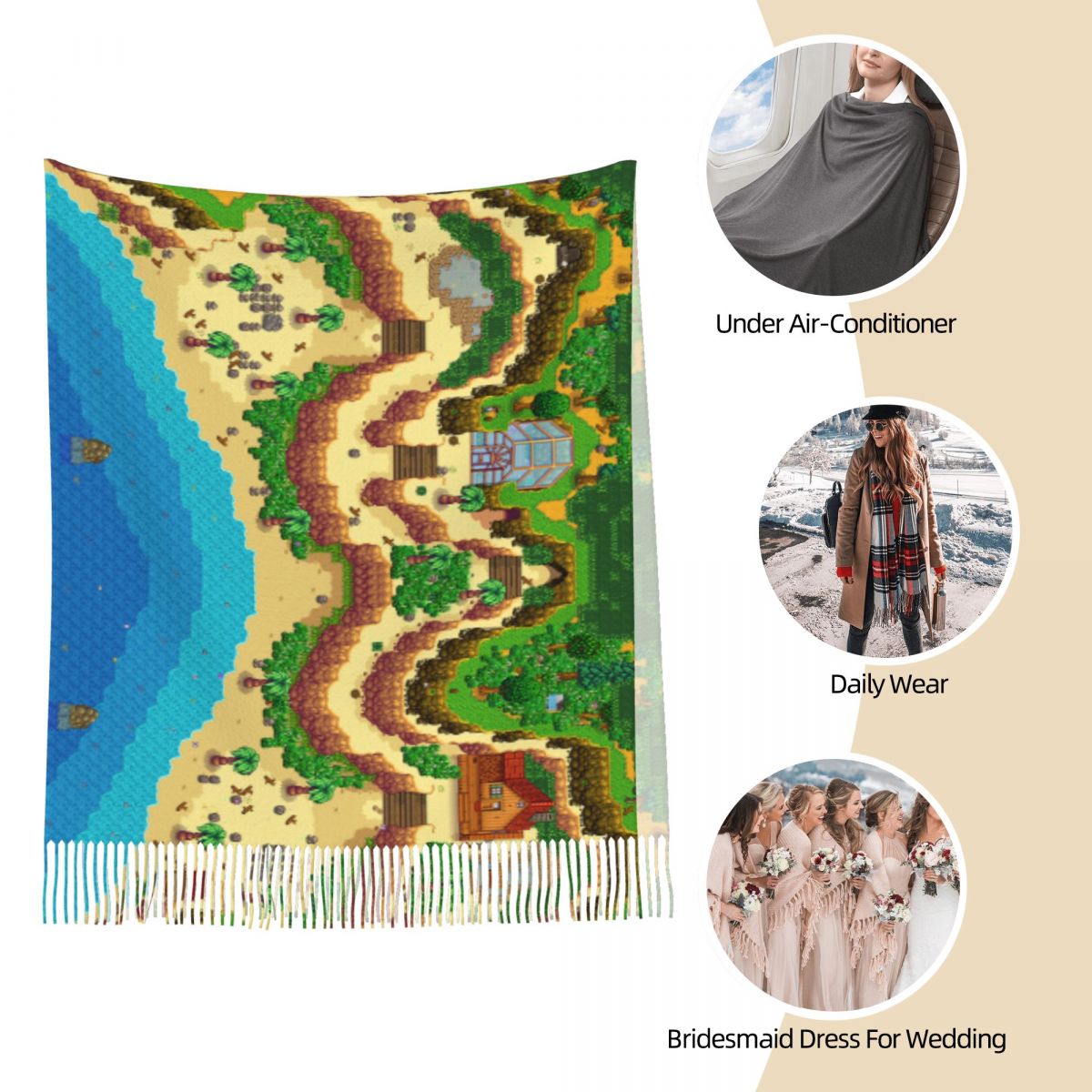 Stardew Valley Map وشاح للنساء - مراجعة Pashmina Wrap Large وسعره
