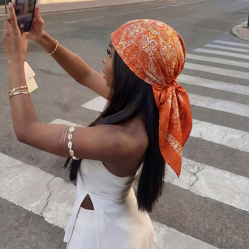 وشاح حريري مربع للنساء 90 سم،  - مراجعة Scarf Silk Square وسعره