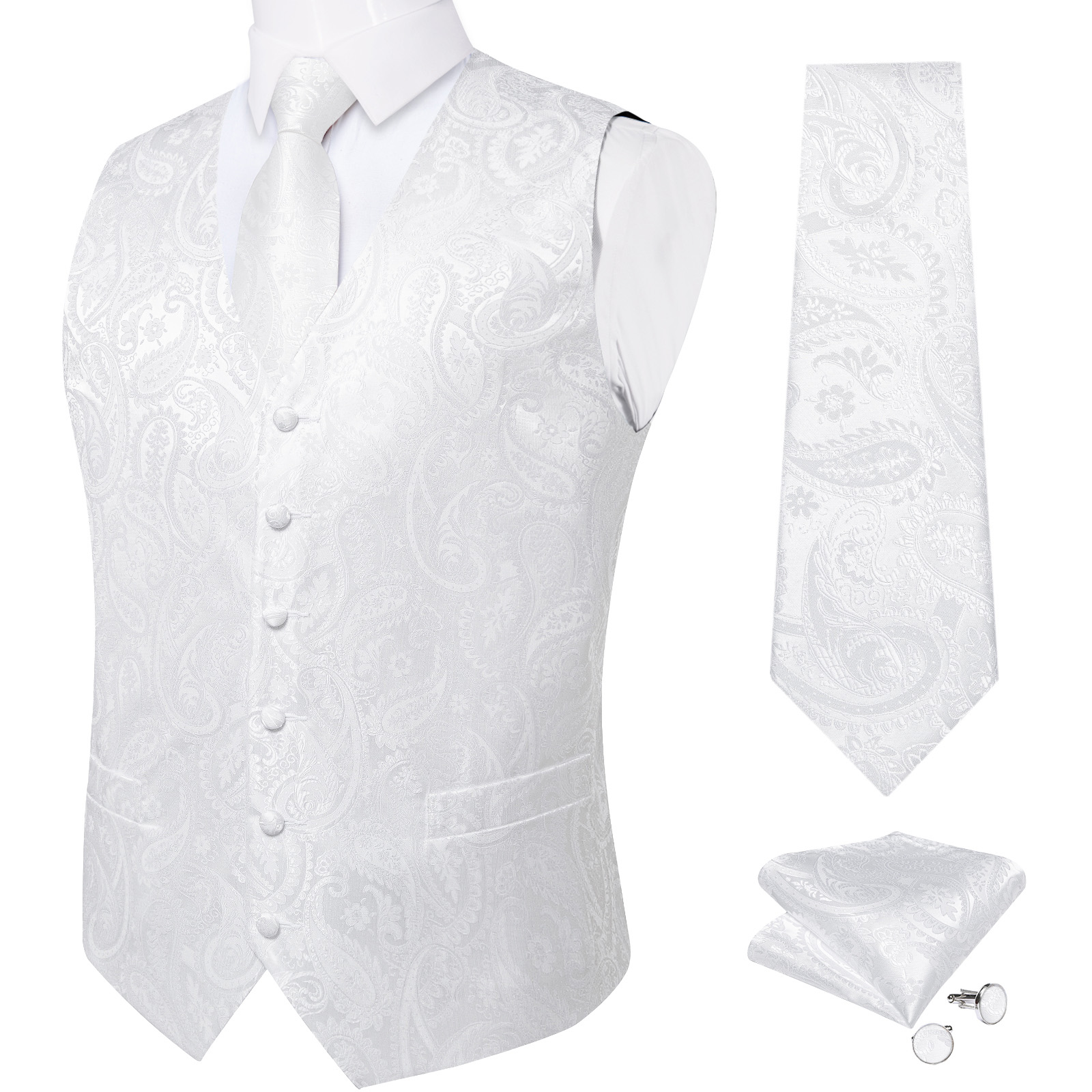 سترة الزفاف البيضاء النقية للر - مراجعة Pocket Square Set وسعره