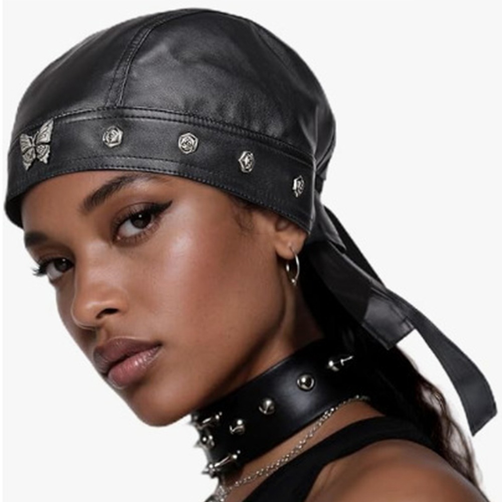 جديد بولي Leather جلد أسود قبع - مراجعة Bandana Doo Rag وسعره